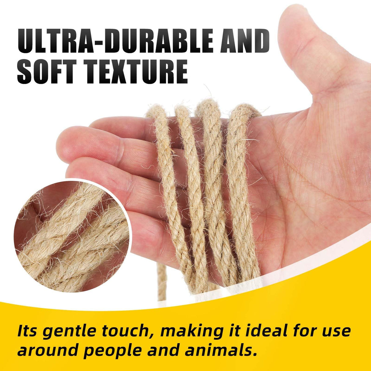 Radix Rope Natural Jute Twine, 5MM x 328FT Jute Rope Roll, Heavy Duty Thick Twine for Cat Scratching Post, Bundling, Gardening and DIY Crafts