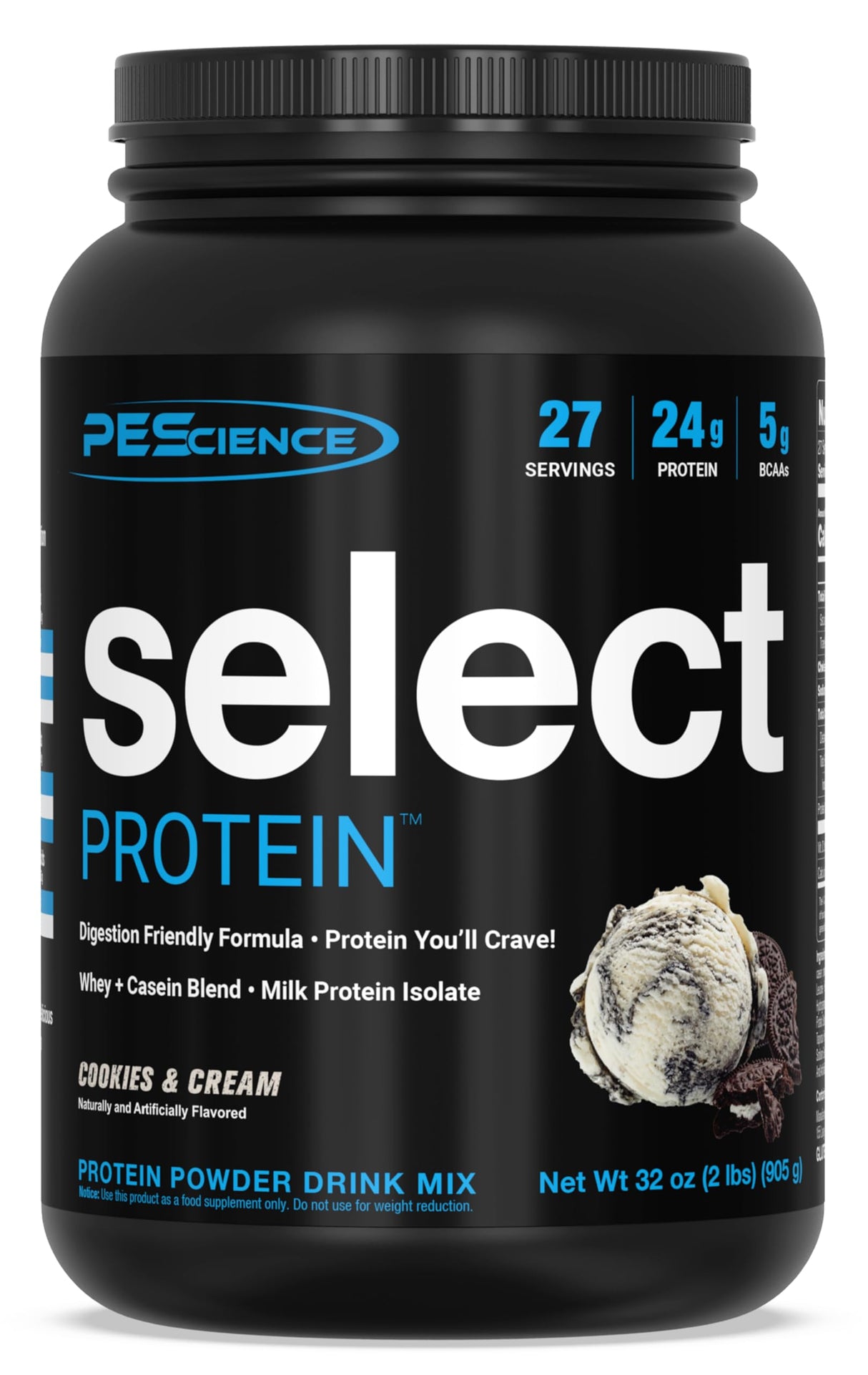 PEScience Select Protein Powder, Whey and Casein Blend, Clean Protein Powder for Women and Men, Low Calorie, Low Carb, Keto Friendly, Gluten Free, Cookies and Cream, 27 Servings