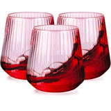 30 Pack Pink Plastic Ribbed Wine Glasses, 14 OZ Origami Stemless Disposable Wine Champagne Whiskey Glasses Unbreakable Clear Plastic Cocktail Glasses, Reusable Wine Cups for Party Wedding & Christmas