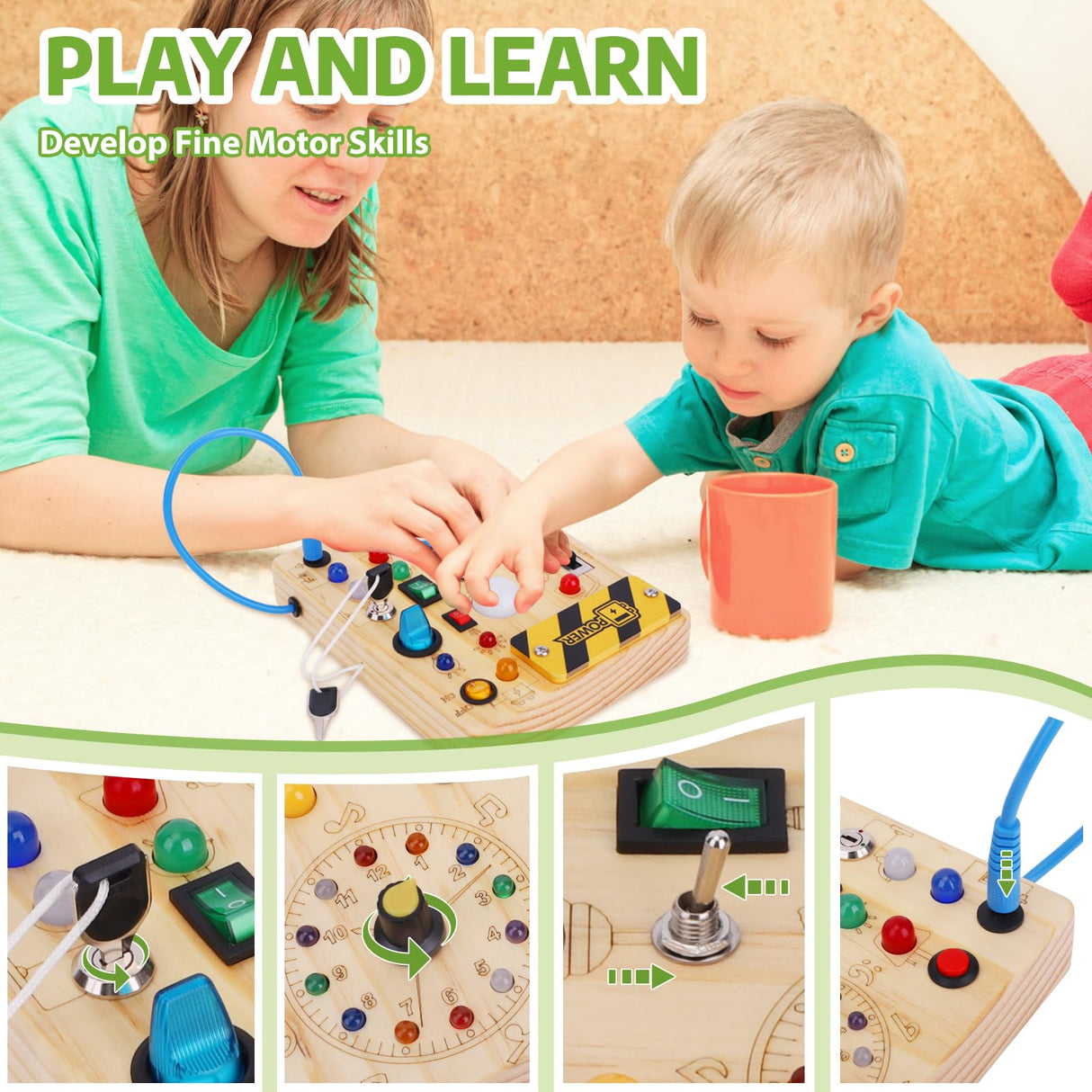 wakeInsa Montessori Busy Board,Montessori Toys for 1-3 Years Old,Baby Sensory Board,Preschool Learning Activities,Wooden Toys for Toddler,Christmas & Birthday Gift for Boys & Girls