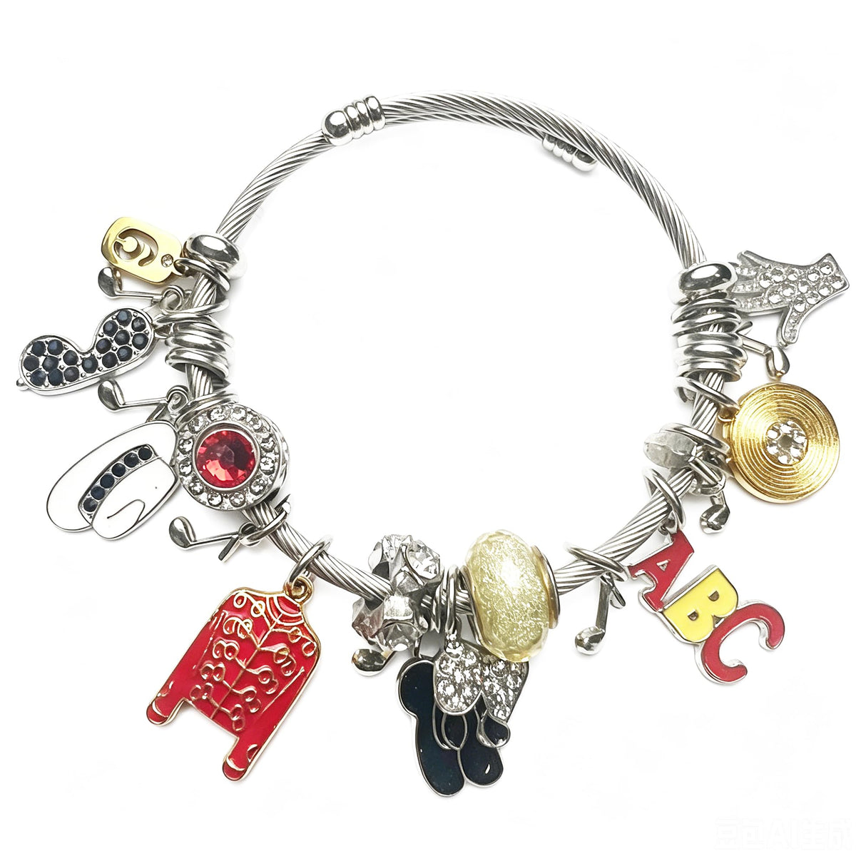 PINPCOO Adjustable Retro Music Legend Bracelet with Red Jacket Hat Glove ABC Charms, Fan Birthday Memorial Gift