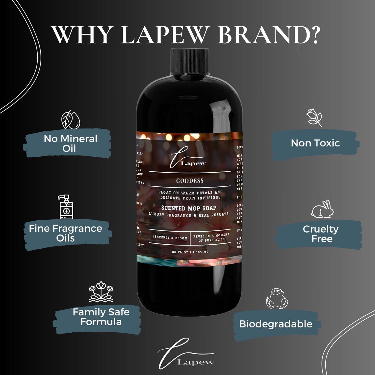 Lapew Goddess Scented Mop Soap Concentrate 36 oz | Premium Fragranced Floor Cleaner | Streak-Free | Hard Floor Cleaning Solution | Eco Friendly | Made in USA