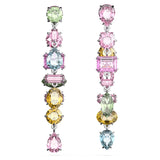 Swarovski Gema Drop Earrings, Asymmetrical design, Mixed cuts, Long, Multicolored, Rhodium Finish