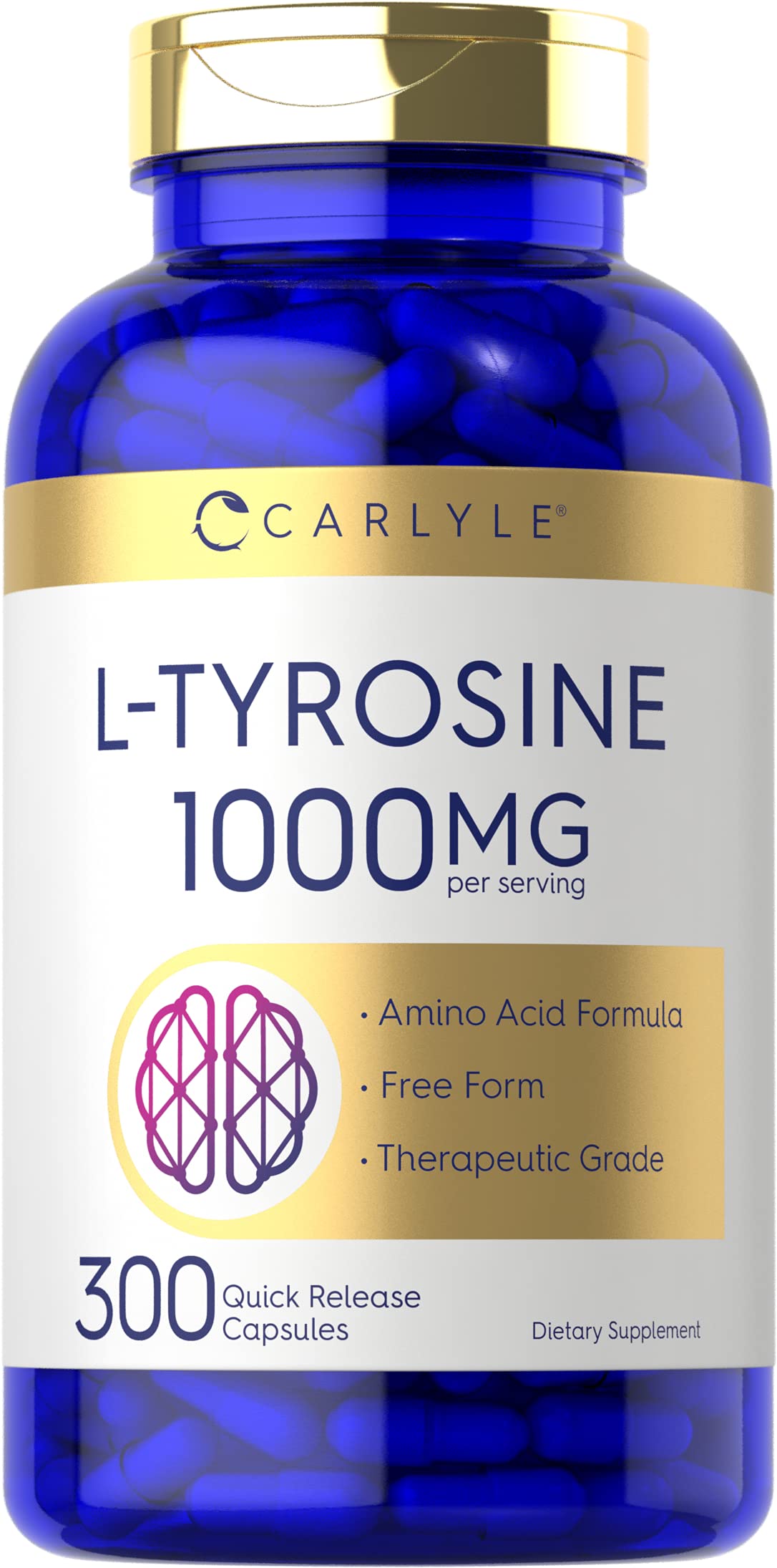 Carlyle L Tyrosine Capsules 1000mg | 300 Count | Therapeutic Grade | for Men and Women | Non-GMO & Gluten Free Supplement