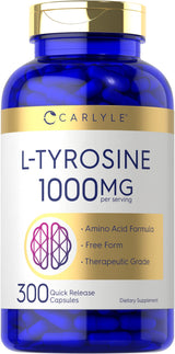 Carlyle L Tyrosine Capsules 1000mg | 300 Count | Therapeutic Grade | for Men and Women | Non-GMO & Gluten Free Supplement