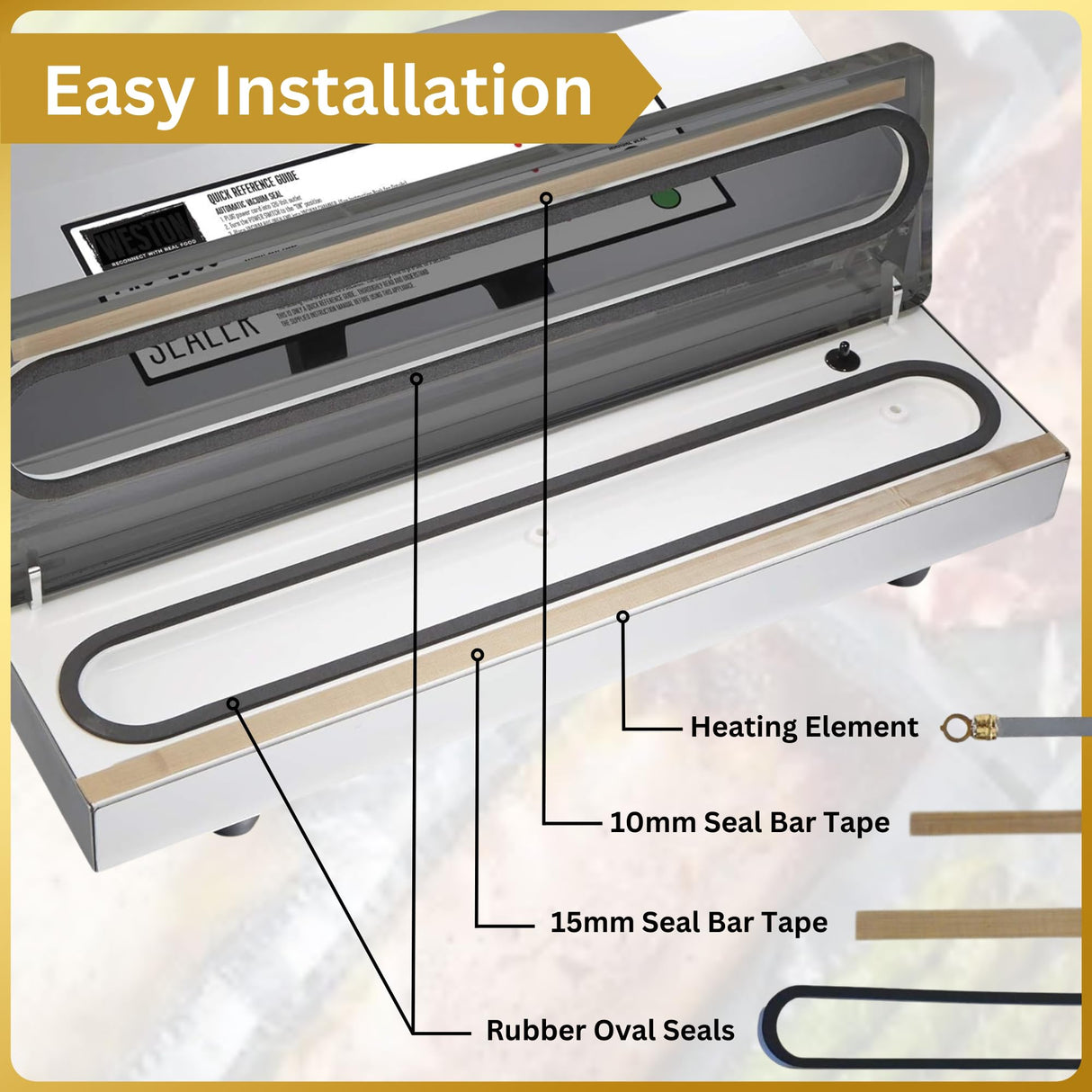 Sealer Supply Maintenance Parts Kit Compatible with Weston PRO-2100, PRO-2300, PRO-3500 Models - Includes 2 Chamber Seals, 3 PTFE Seal Bar Tapes & 1 Heat Wire - Weston Pro Vacuum Sealer Parts