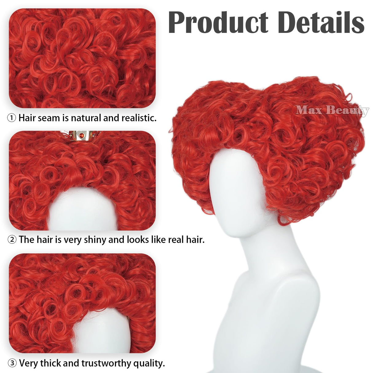 LABEAUTÉ Red Heart of Queen Cosplay Wig with Crown Women Girls Short Curly Wig Heat Resistant Synthetic Hair for Halloween Christmas Party with Cap