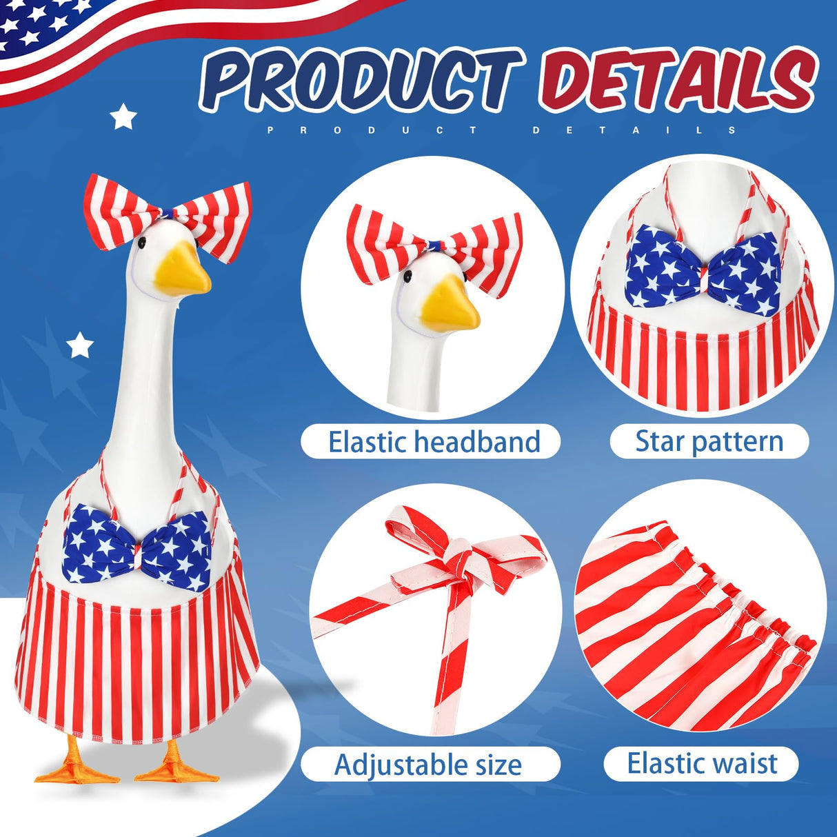 Silicherry 4th of July Goose Outfit Set Patriotic Lawn Porch Goose Clothes American Flag Goose Costume Independence Day Goose Outfit for 23'' Plastic Goose Outdoor Patio Yard Lawn Art(Bikini)