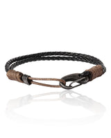Lucky Brand 2-Row Corded Black Leather Bracelet for Men with Brown
