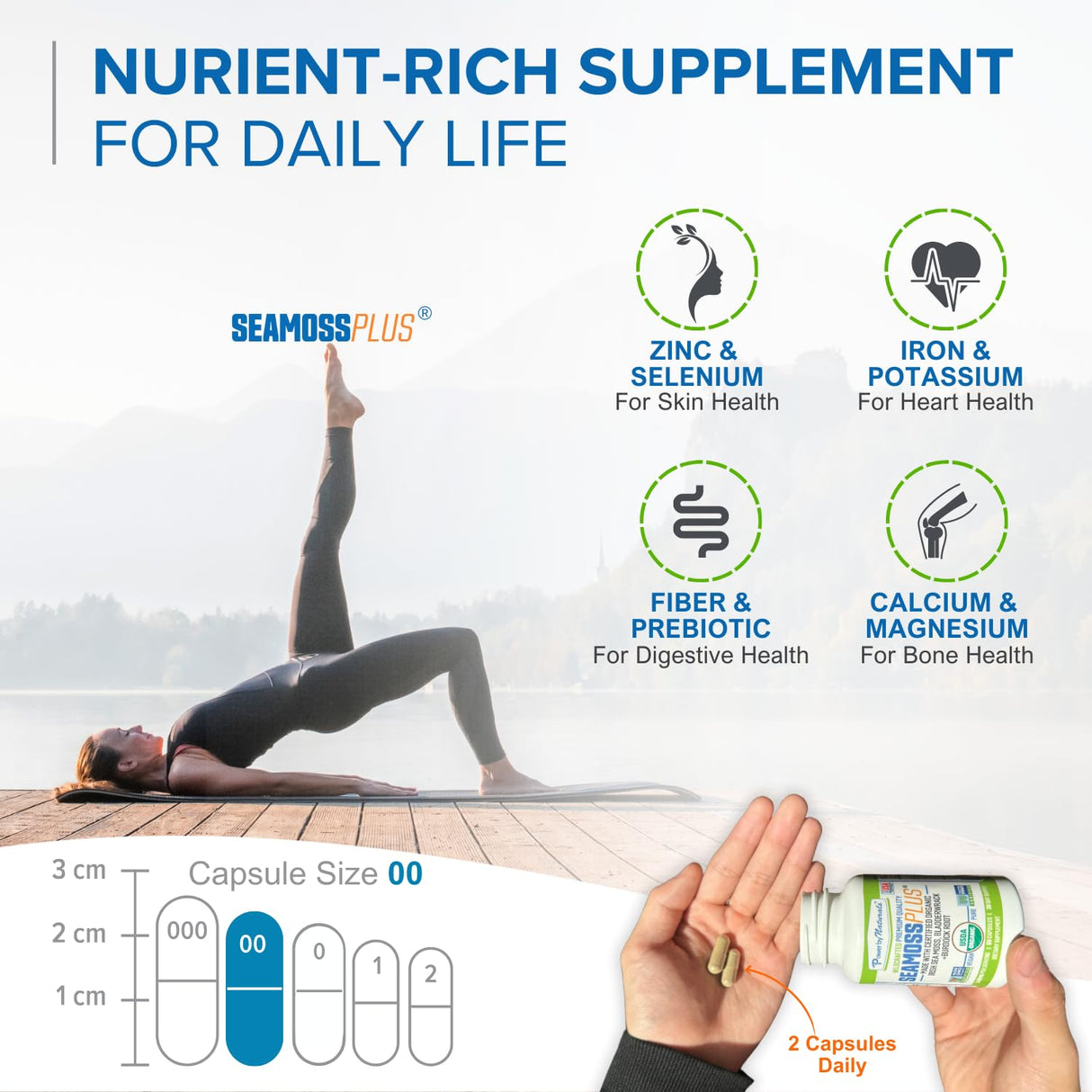 Power By Naturals Sea Moss Plus - USDA Certified Organic Wildcrafted Irish Seamoss, Bladderwrack & Burdock Root, Supplement for Immunity, 60Ct, 2 Pack