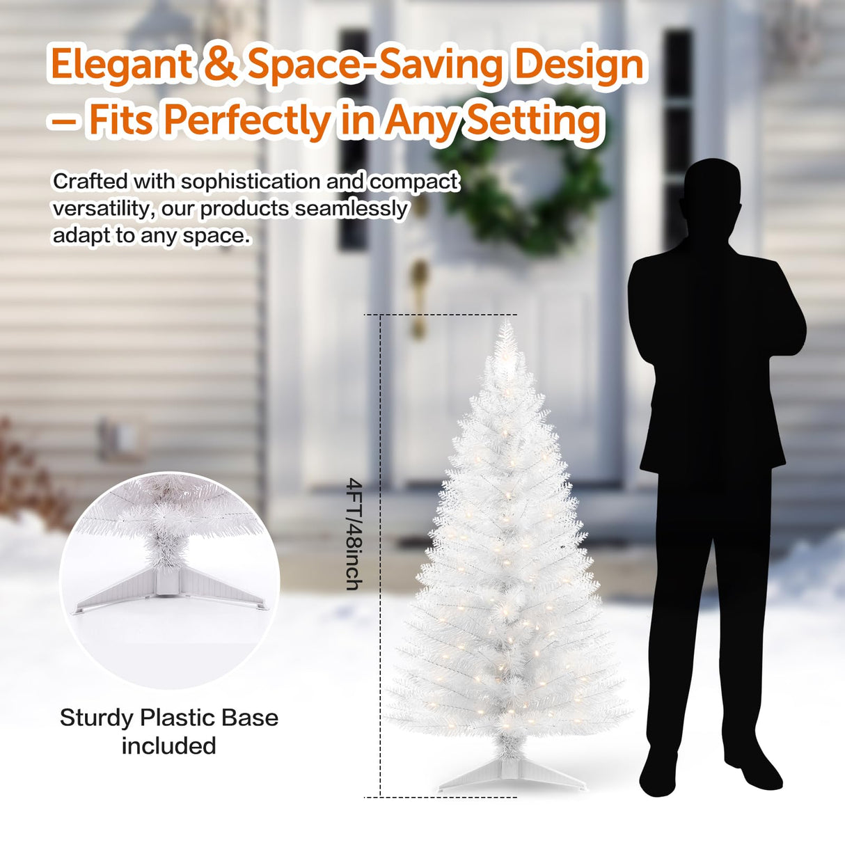 Santanelo 4ft Lighted Artificial White Christmas Tree with Light, Small Artificial Xmas Tree, Not Pre-lit White Pine mini Trees with Lights for Home, Office, and Xmas Party Décor