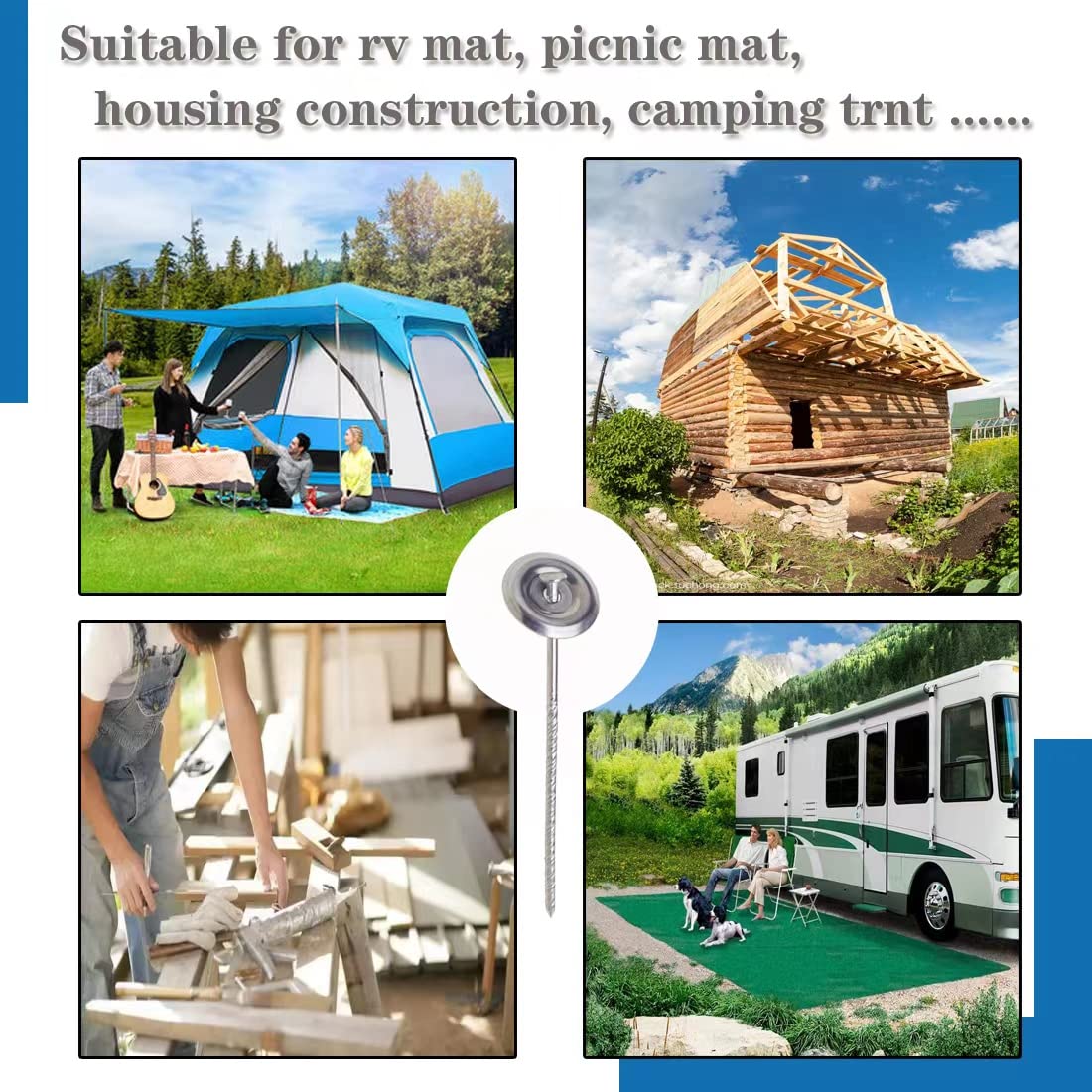 Uitose 14 Count Outdoor Rv Rug Stakes, Stainless Steel Spiral Patio Mats Stakes, Used for Fixing Rugs, Tents, Tarps, and RV Mats，Rv Camping Accessories for Outside,Camper Must Haves