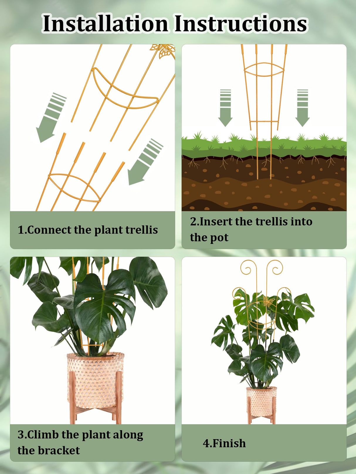 2 Pcs Tall Trellis for Potted Plants, 30'' Expandable Butterfly Shape Garden Trellis for Climbing Plants Indoor, Plant Pothos Climber Support for Monstera, Ivy, Hoya, Vine (Yellow)