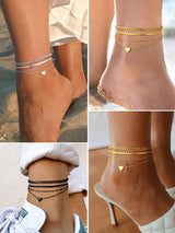 FindChic Cuban Link Anklets for Women Black Ankle Bracelets Waterproof Herringbone Chain Layered Foot Jewelry