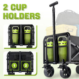 Collapsible Foldable Wagon Cart with Wheels - 360LBS Folding Utility Wagon Cart with Brakes, Lightweight Portable All-Terrain Wagons for Groceries Garden Beach Shopping Camping, 2 Cup Holders/Black