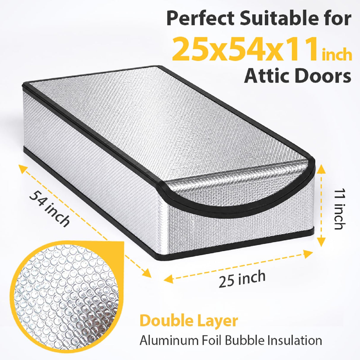 LEMOONE Attic Door Insulation Cover 25"x54"x11", Energy Saving Tent Attic Stairs Cover Ladder Pull Down Insulator, R-Value 15.5 Thicken Aluminum Foil Stairway Insulation with Zipper Fireproof