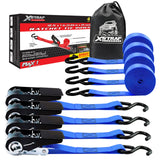 XSTRAP STANDARD Ratchet Tie Down Straps 4 Pk 10 Ft- 300 Lbs Load Cap- 900 Lbs Break Strength-Cargo Straps for UTV, ATV, Pickup,Truck, Moving Appliances, Lawn Equipment, Blue