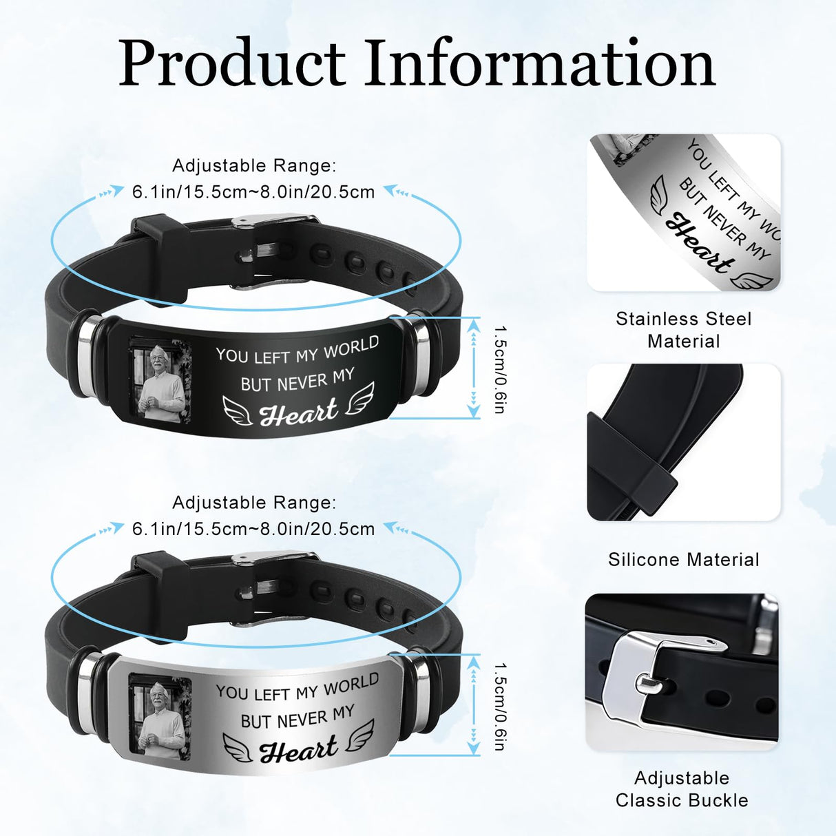 ubjva Picture Bracelet Personalized Photo Custom Memorial Bracelet for Loss Loved One Silicone Bracelets Sympathy Gift