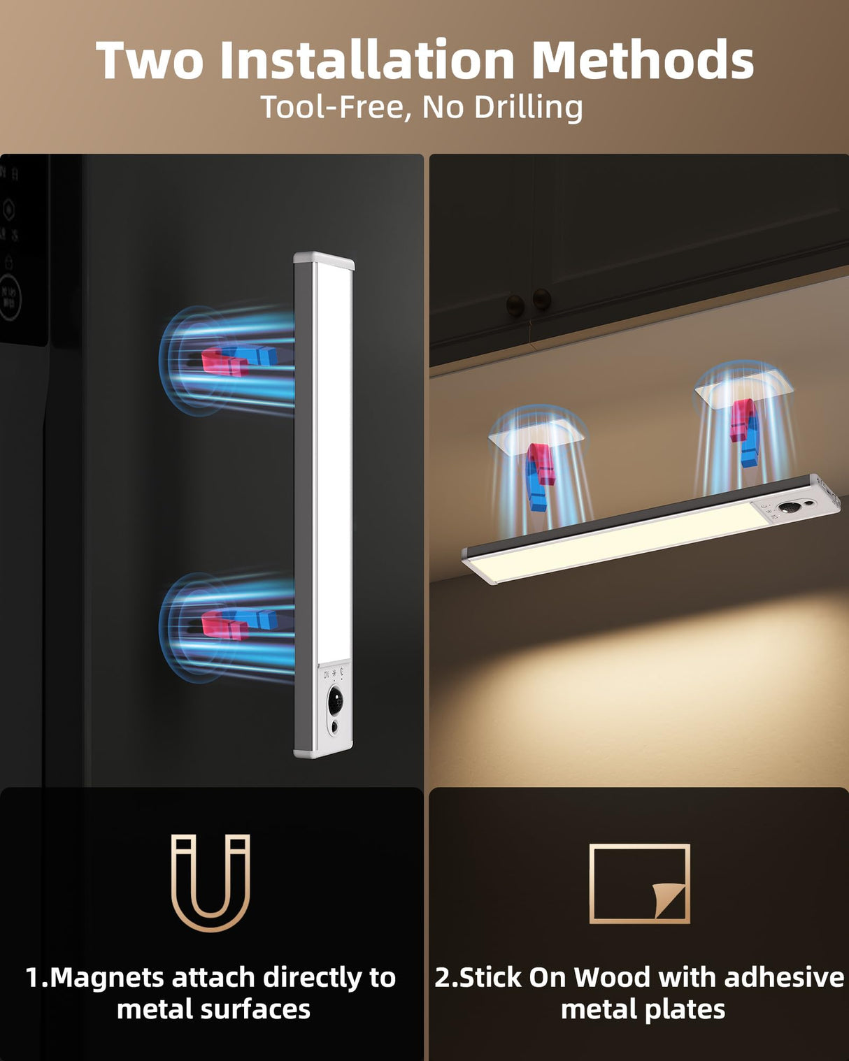 EZVALO 3-Pack Under Cabinet Lighting, 2400mAh Motion Sensor Light, LED Closet Lights Wireless, 3000K Dimmable, Timer, Magnetic, with Remote Control for Kitchen, Closet, Stairs