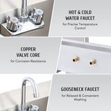 WILPREP Commercial Hand Sink, NSF Stainless Steel Sink Commercial Utility Sink with Gooseneck Faucet and Strainer, 17x15 Inch Wall Mount Kitchen Sink for Restaurant Bar RV Bathroom Laundry Room