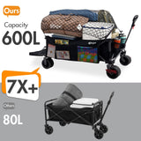 Portal 26" Extra Wide 55" Long Foldable Wagon with Tailgate, Large 600L Collapsible Wagon with Cargo Net, 500 LBs Heavy Duty Utility Cart with Big All-Terrain Wheels for Beach, Camping, Sports, Dogs