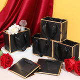 Yeaqee 50 Pcs Mini Metallic Foil Gift Bags with Handles 4x4.75x2.25'' Tiny Thank You Favor Bag with Tag for Christmas Fall Thanksgiving Welcome Wedding Baby Shower Birthday Party(Black, Gold)