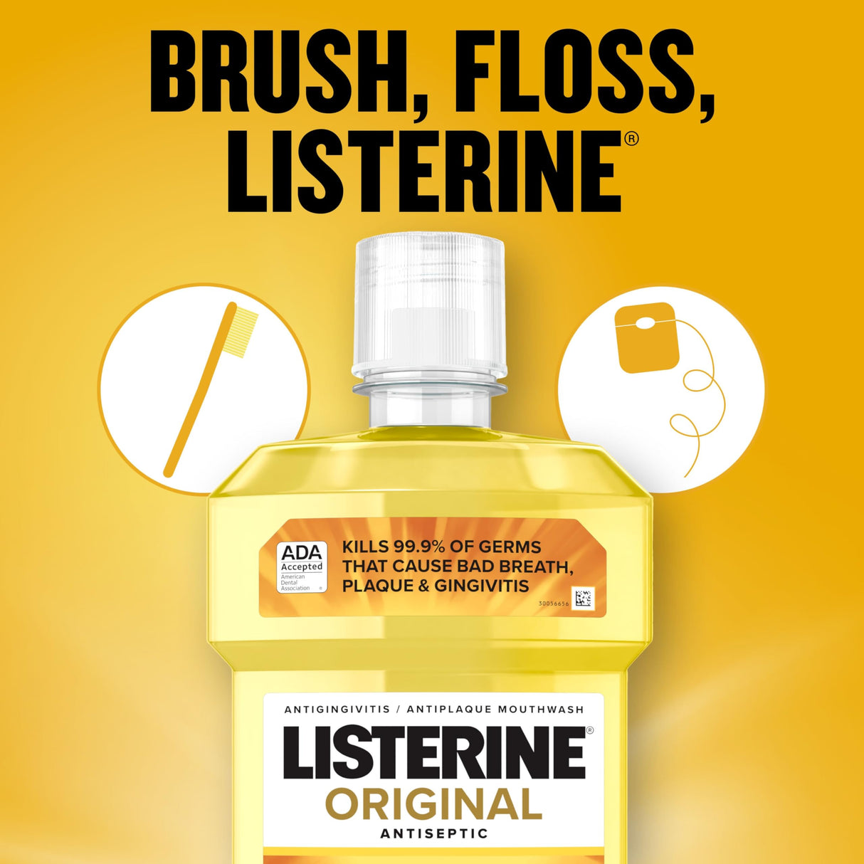 Listerine Original Antiseptic Oral Care Mouthwash to Kill 99.9% of Germs That Cause Bad Breath, Plaque and Gingivitis, ADA-Accepted Mouthwash, Original Flavored Oral Rinse, 1.5 L, 6 Pack