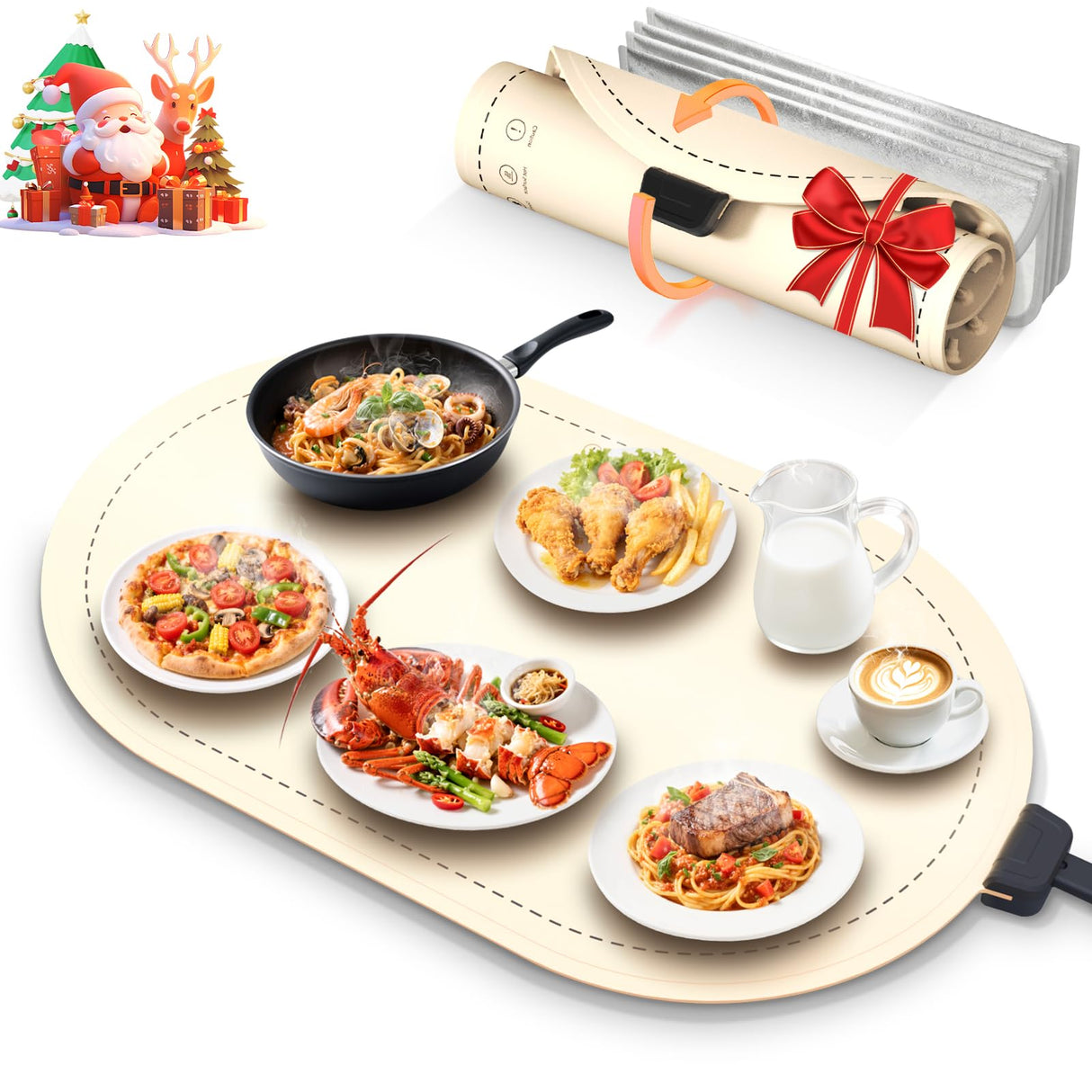 Warming Mat for Food,Temperature Adjustable Food Warmers for Parties Buffet with Timer,Silicone Food Warming Trays with Heat Proof Base,Roll Up Food Heating Mat for Home & Travel(Beige)