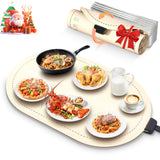 Warming Mat for Food,Temperature Adjustable Food Warmers for Parties Buffet with Timer,Silicone Food Warming Trays with Heat Proof Base,Roll Up Food Heating Mat for Home & Travel(Beige)