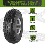 4 Pcs 4.10/3.50-4" Tire and Wheel Flat Free, 10 Inch Solid Rubber Tires with 5/8" Axle Bore Hole, 2.2" Offset Hub for Hand Truck, Wheelbarrow, Gorilla Cart, Garden Wagon Cart, Dolly, Utility Cart