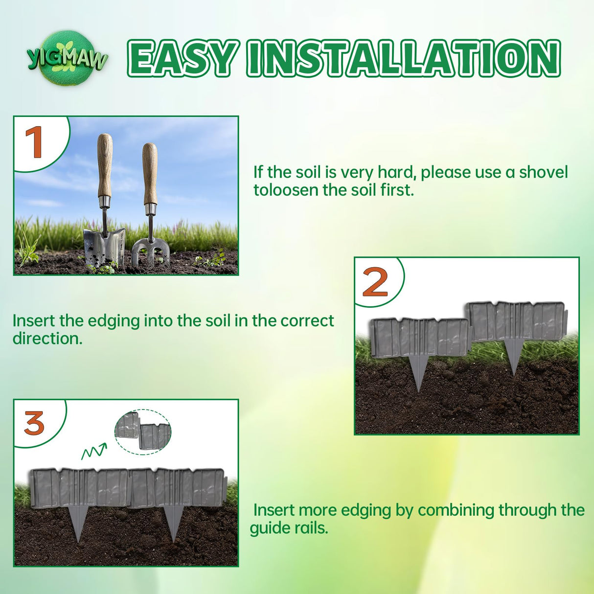 YIGMAW 2026 New Edging for Landscaping - Garden Edging Border-4 in Tall-Plastic Stone Effect for DIY Landscape,Lawn&Flower Bed (Gray, 40 Pcs)