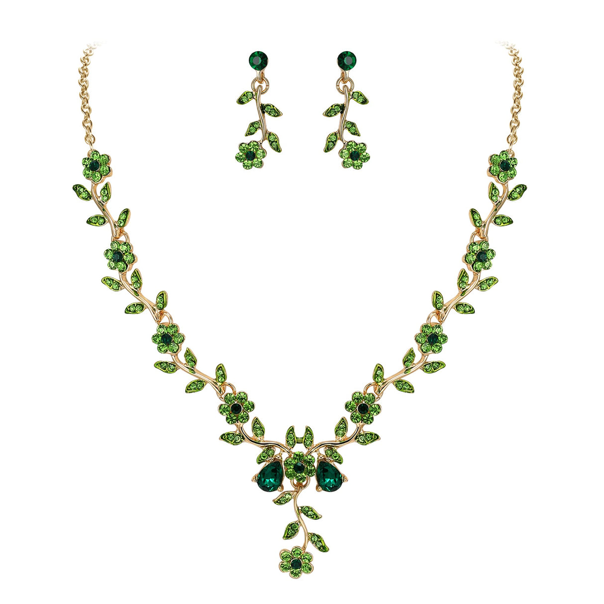 BriLove Wedding Jewelry Set for Women Bride,Prom Accessories Emerald Color