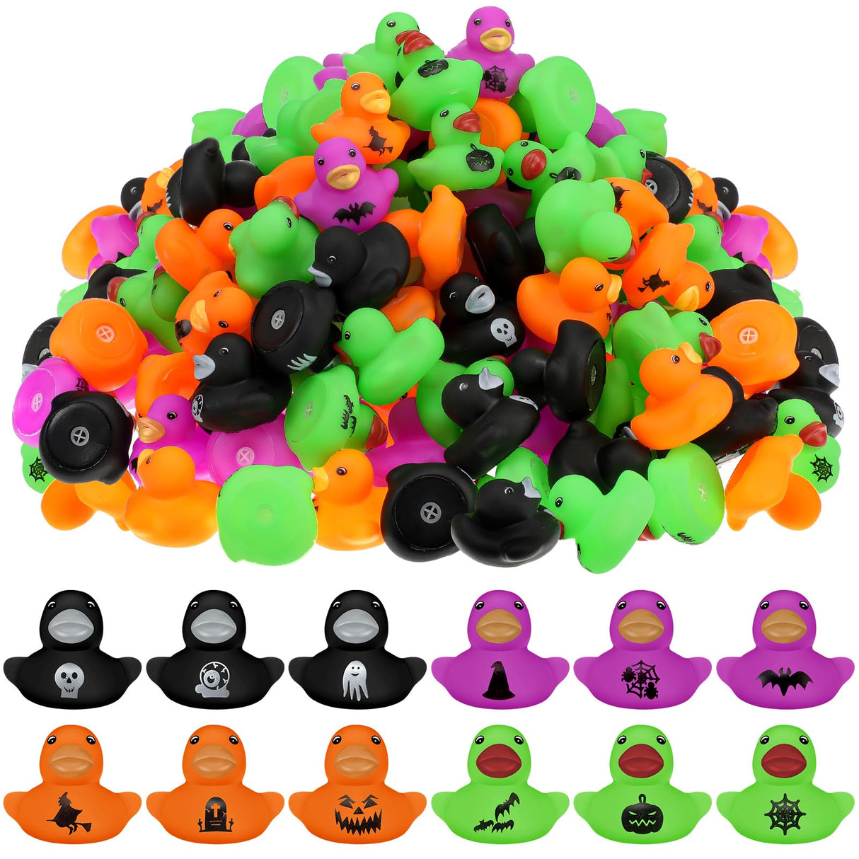 Junkin 100 Pcs Halloween Rubber Ducks Bulk Mini Rubber Ducks Small Duck in Bulk Gift for Halloweens Party Favors Toys (Halloween Duck)