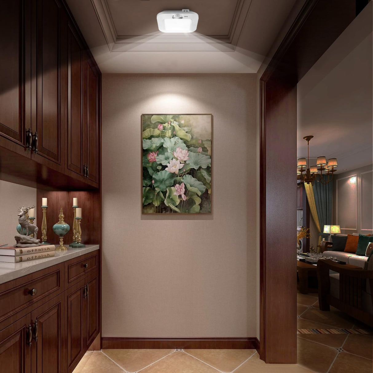 ANOTEK Motion Sensor Ceiling Light Battery Operated, 180LM 6000K Battery Closet Lights Motion Sensor, 48LED Wireless Ceiling Light Motion Activated for Pantry Cabinets Shed, Cool White,2-Pack