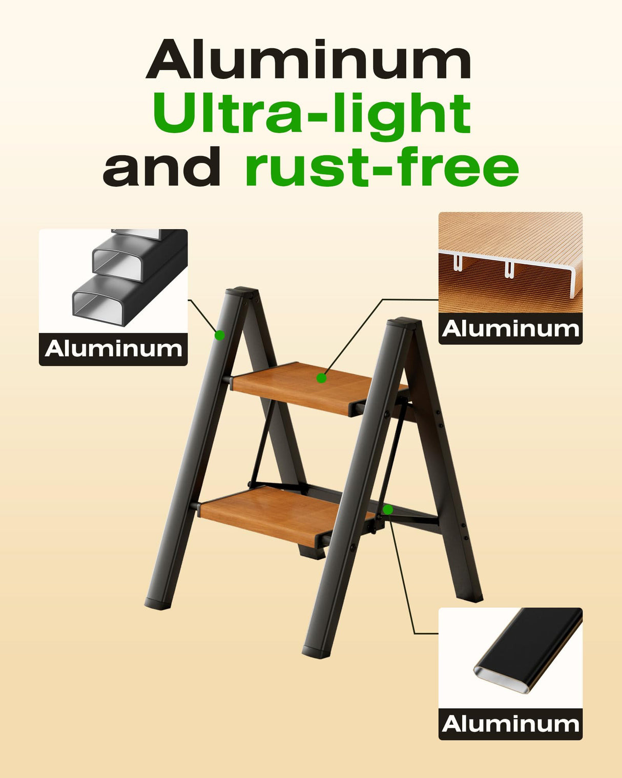 Taranta 2-Step Aluminum Ladder,Lightweight Folding Step Stool with Extra-Wide Anti-Slip Steps,330 lbs Capacity,Compact Space-Saving Design for Home,Kitchen and