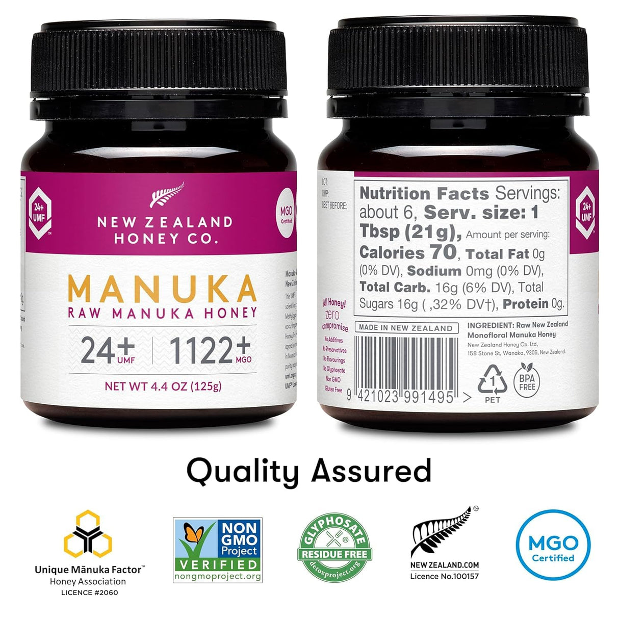 New Zealand Honey Co. Raw Manuka Honey UMF 24+ / MGO 1122+ | 4.4oz | 125g | Raw Honey