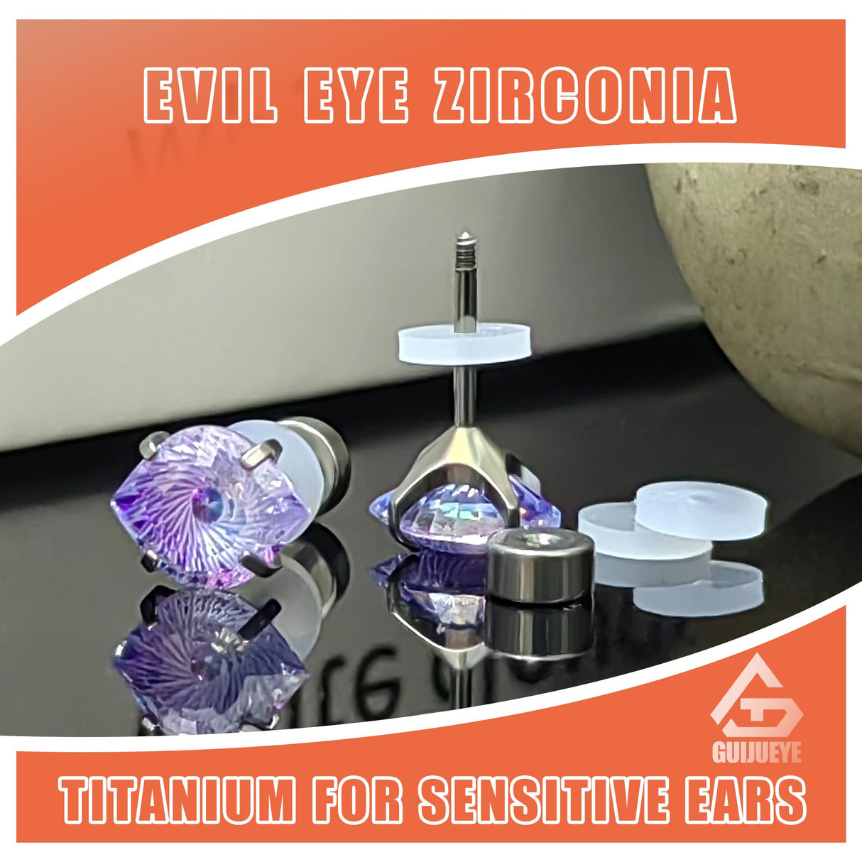 GUIJUEYE Implant Grade Titanium Evil Eye CZ Earrings for Sensitive Ears