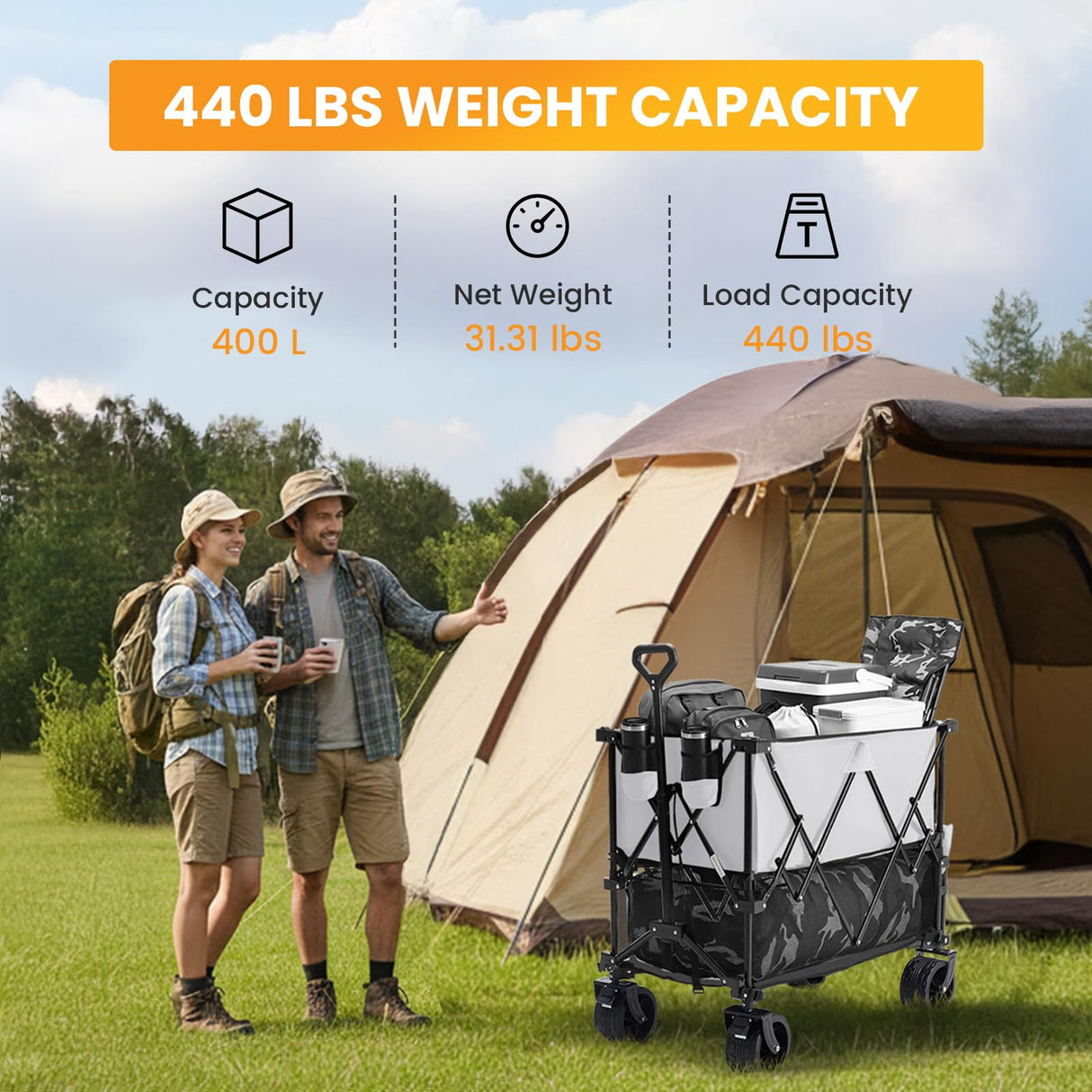 NEWBULIG Double Decker Foldable Wagon Cart, 440lbs
