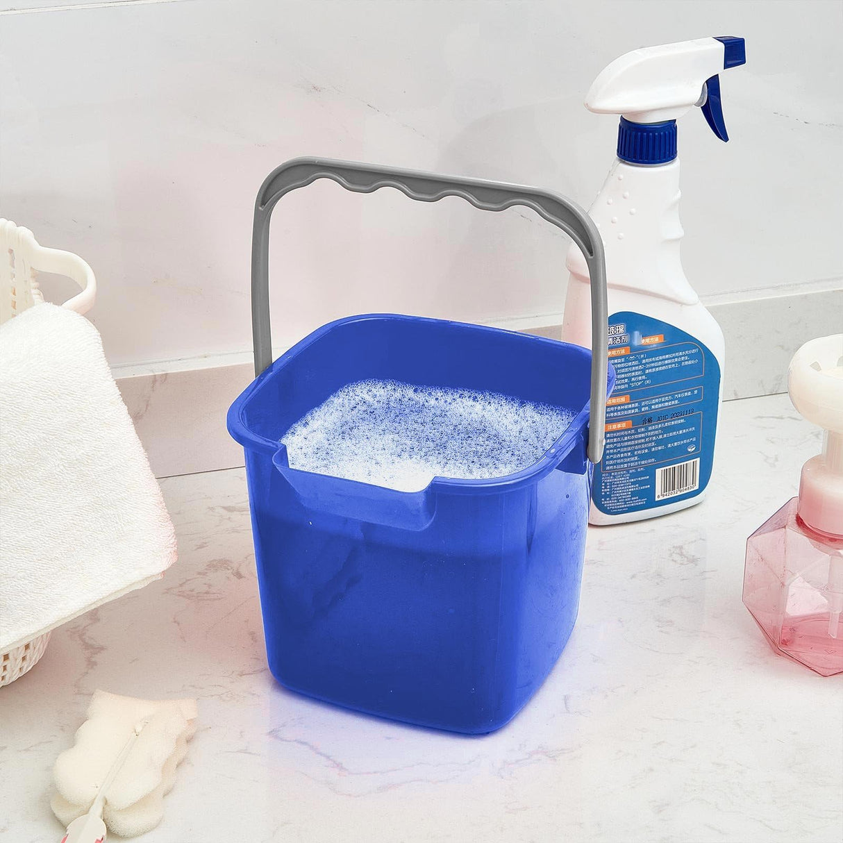 Irenare 8 Pcs Sanitizing Bucket 3 Quart Cleaning Pail Small Detergent Square, Spout and Handle Plastic Utility Sanitizer Buckets for Restaurant Kitchen Home Offices (Multicolor)
