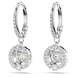 Swarovski Una Drop Pierced Earrings with Crystal Pavé Surrounding a Round, White Floating Stone on a Rhodium Finished Setting