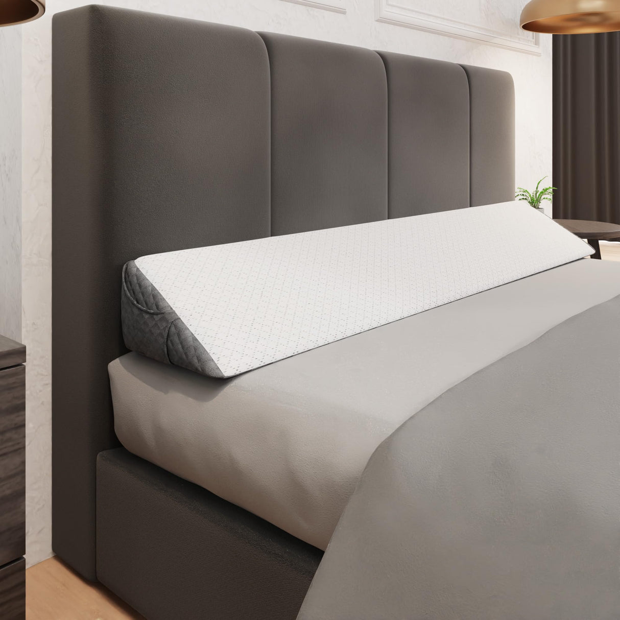 Kölbs Wedge Pillow Headboard, Flippable 2 Sided, Instantly Change Your Decor, Mattress Gap Filler King Size