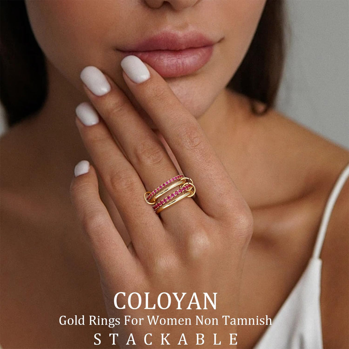 COLOYAN 18K Gold Plated interlocked Stackable Rings for Women Non Tarnish