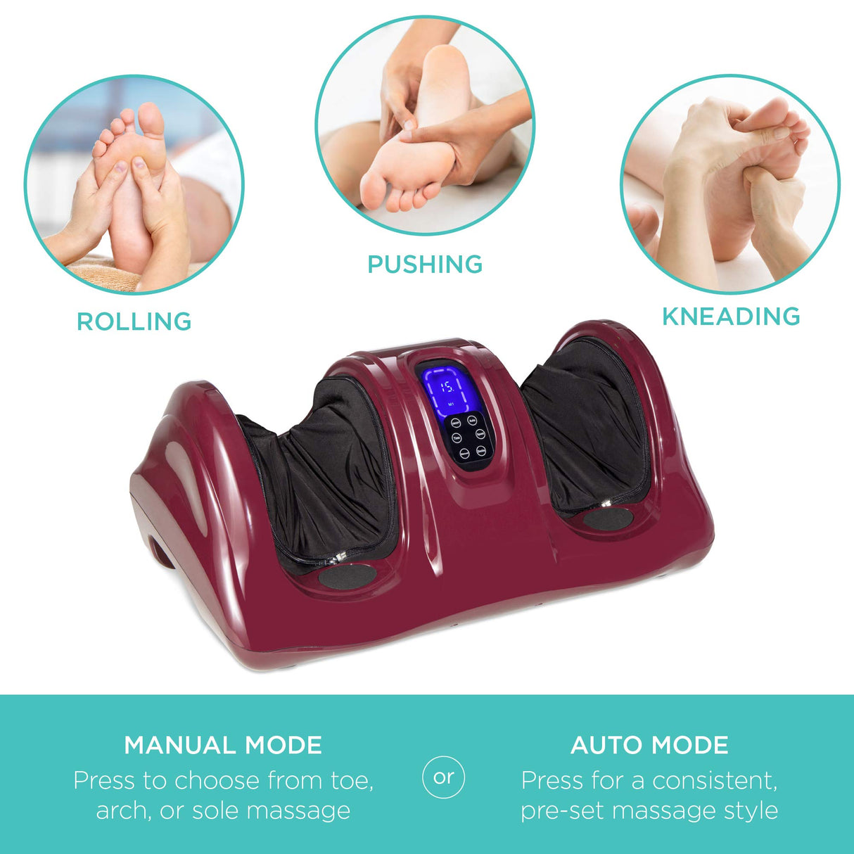 Best Choice Products Shiatsu Foot Massager for Pain Relief, Plantar Fasciitis, Neuropathy, Blood Circulation, Remote Control w/Compact Design - Burgundy