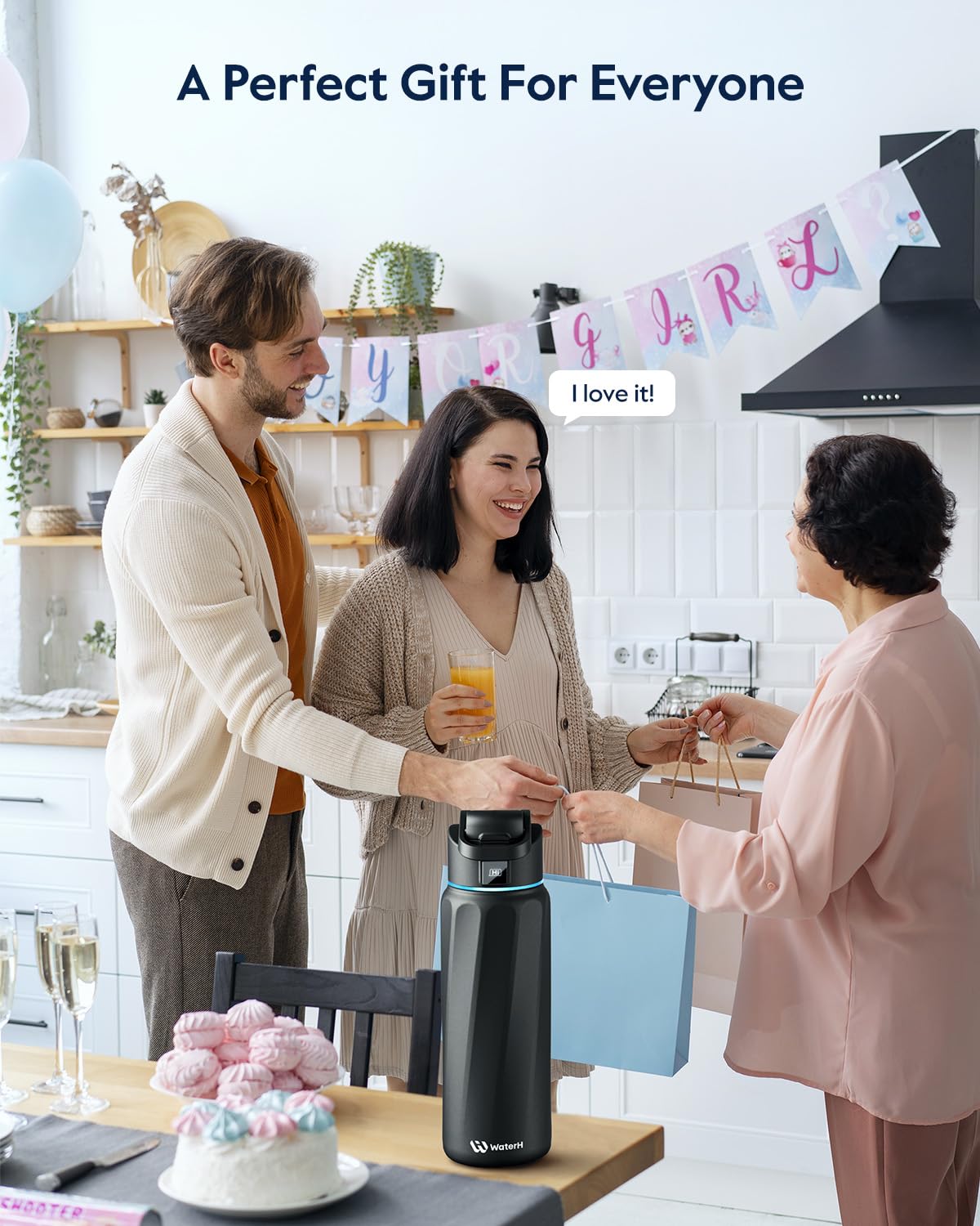 BOOST Smart Water Bottle with Reminder & Tracker, Double Wall Vacuum Insulated Bottles Stainless Steel, 32oz BPA-Free Wide Mouth for Gym, Office, School, Ideal Gift for Christmas, Halloween, New Year