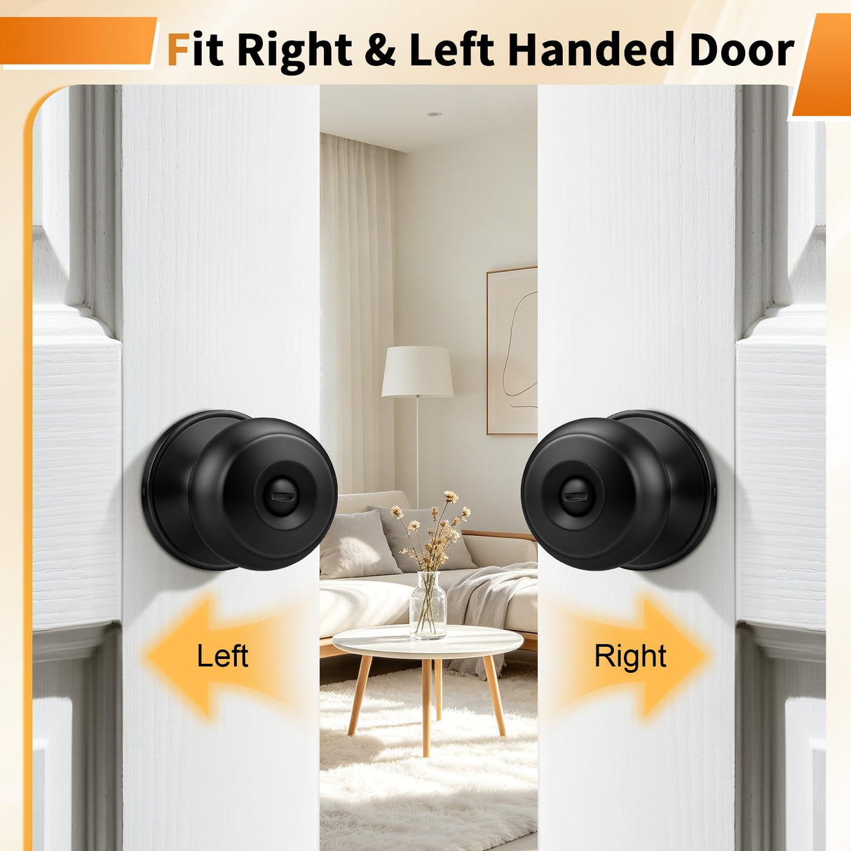 Probrico Bathroom Door Knobs, 10 Pack Interior Door Handles Privacy Function, Keyless Doorknob for Bedroom Bath, Matte Black Finish Door Knob with Solid Latch