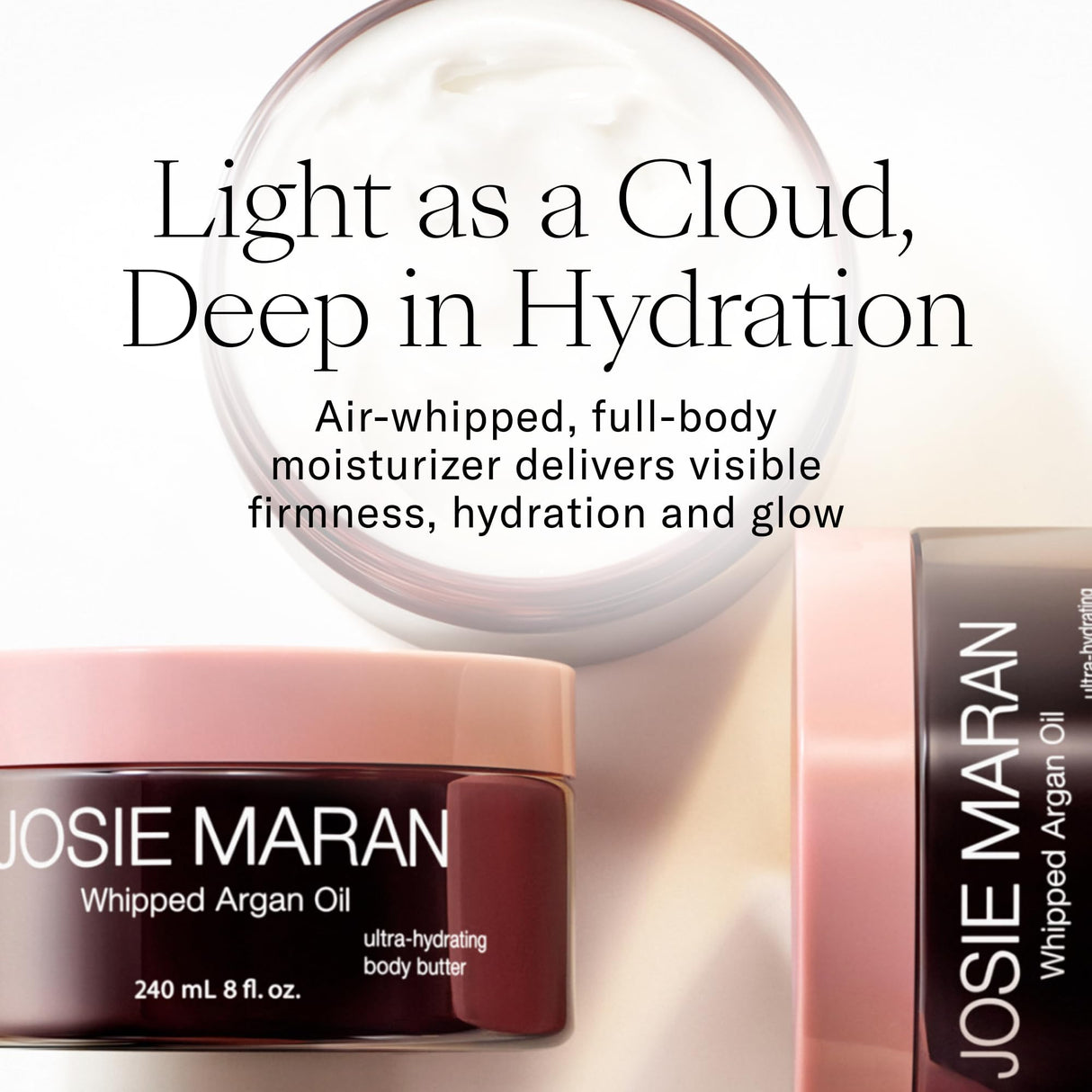 Josie Maran Whipped N' Ready to Glow Body Care Set - Includes Argan Intensive Creamy Oil, Face Cream & Body Butter - Nourishes, Hydrates & Firms Skin - Radiance-Boosting Gift Set (3 Count)