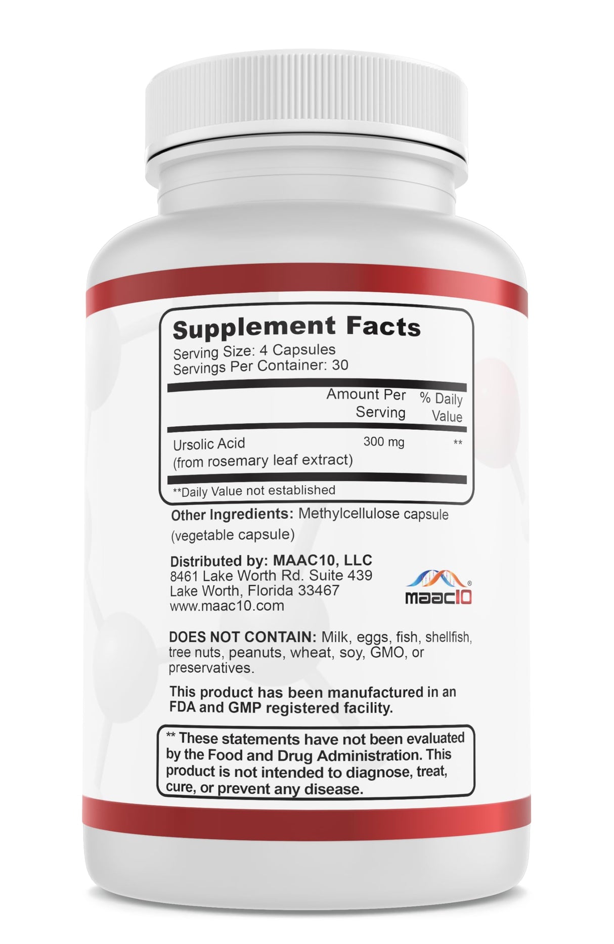 MAAC10 Ursolic Acid 300mg - Sourced from Rosemary Extract, AMPK & Sirtuin Activator - Third-Party Lab Tested