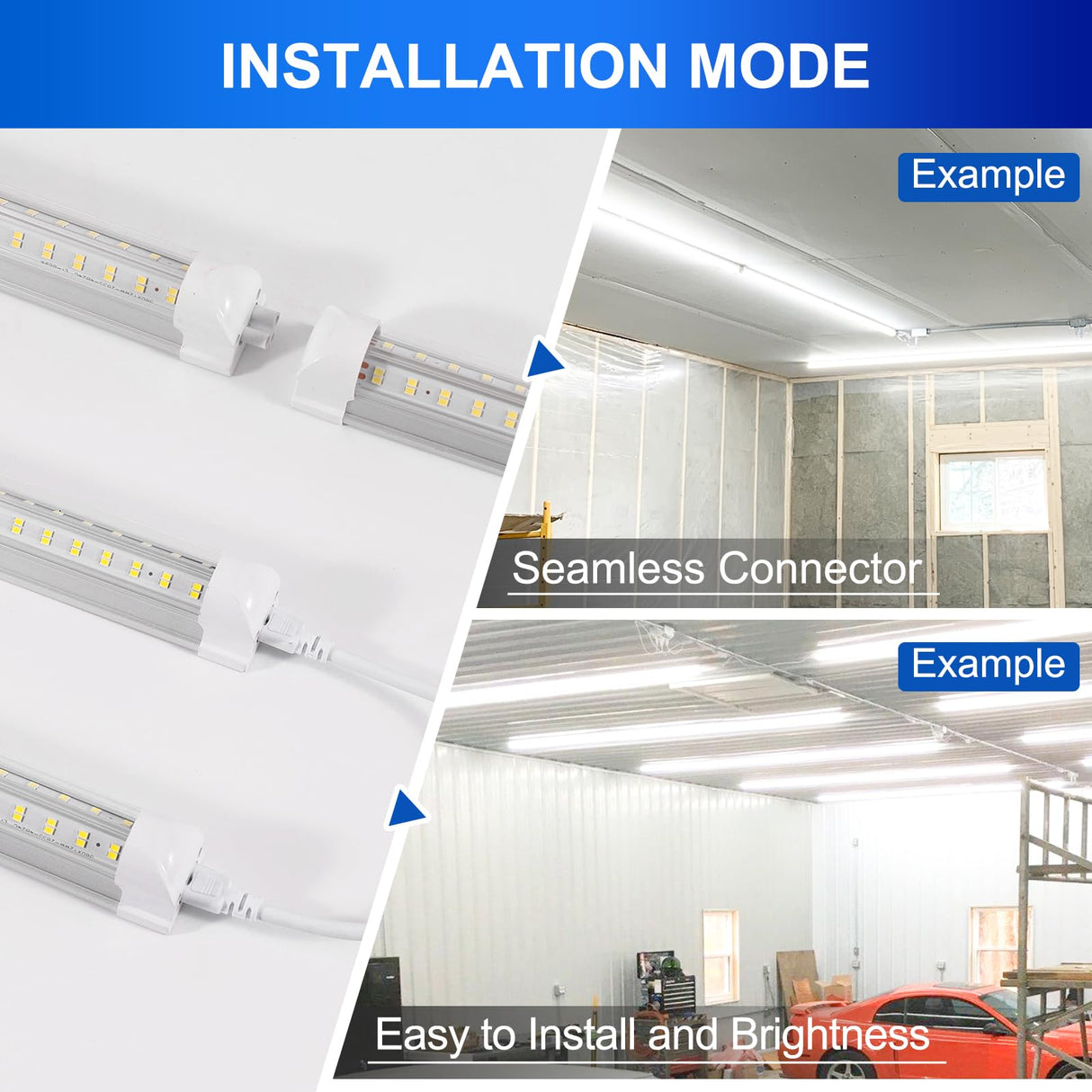 XLNYUUI Led Shop Lights,4FT LED Light 50W 6500K 7000LM Led Daylight,Garage Light Linkable Clear Cover Integrated V-Shape for Garage Warehouse Workbench Workshop(2-Pack)