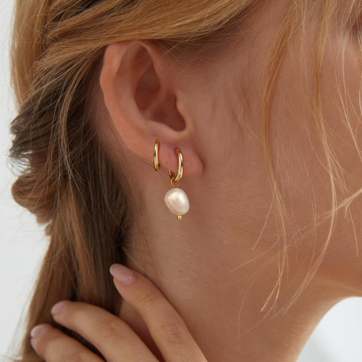 Moodear Gold Earrings for Women, Pearl Hoop Dangle Earring Stack Jewelry