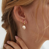Moodear Gold Earrings for Women, Pearl Hoop Dangle Earring Stack Jewelry